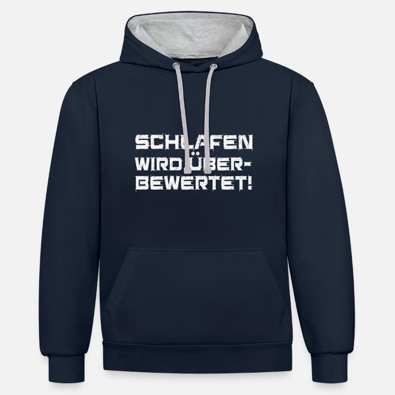 Schlafen wird überbewertet - Kontrast-Hoodie - Navy/Grau meliert