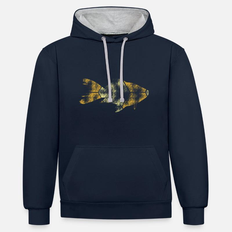 poisson - Sweat à capuche contrasté - bleu marine/gris chiné