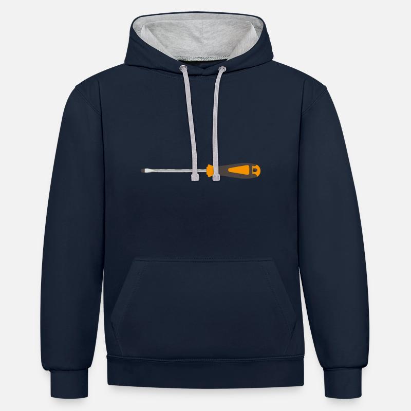 Outil - tournevis jaune - Sweat à capuche contrasté - bleu marine/gris chiné
