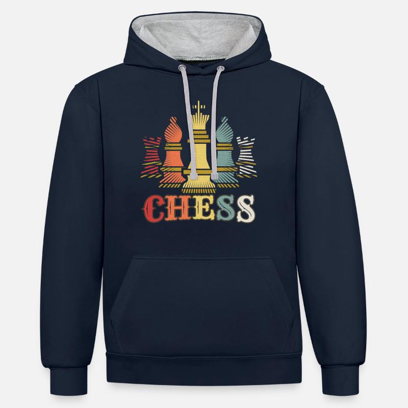 échecs - Sweat à capuche contrasté - bleu marine/gris chiné