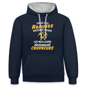 les meilleurs deviennent couvreurs cadeau couvreur - Sweat à capuche contrasté - bleu marine/gris chiné - Devant - Nico (186cm)
