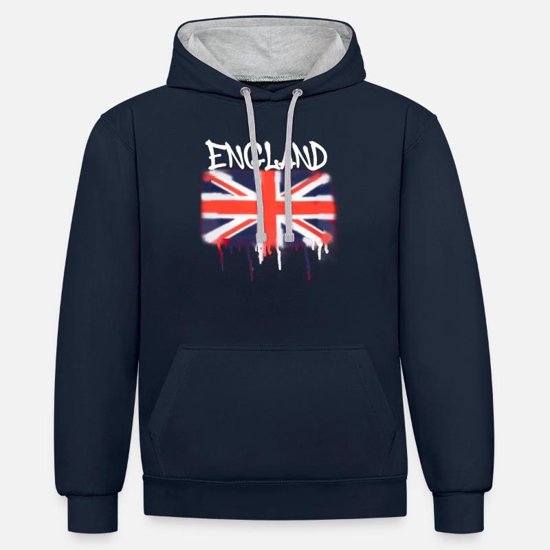 angleterre,londres,drapeau,angleterre,graffiti,royaume-uni - Sweat à capuche contrasté - bleu marine/gris chiné