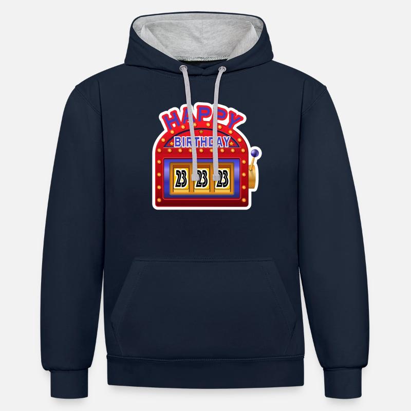 Joyeux anniversaire 23 - Sweat à capuche contrasté - bleu marine/gris chiné