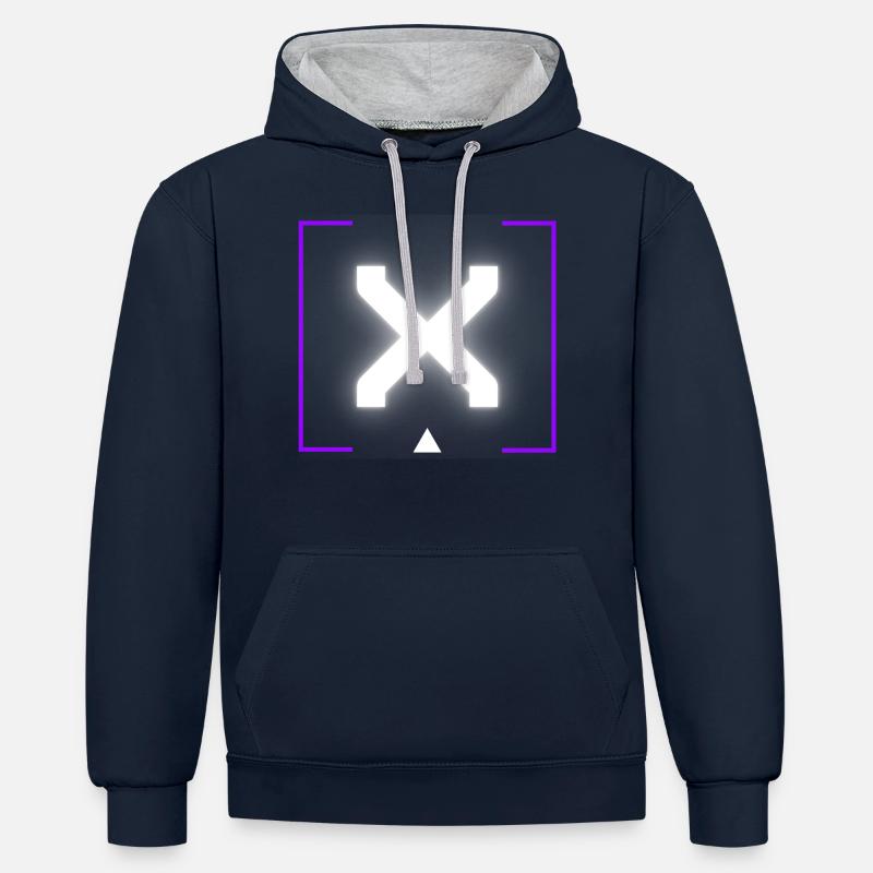 Lettre « X » - Sweat à capuche contrasté - bleu marine/gris chiné