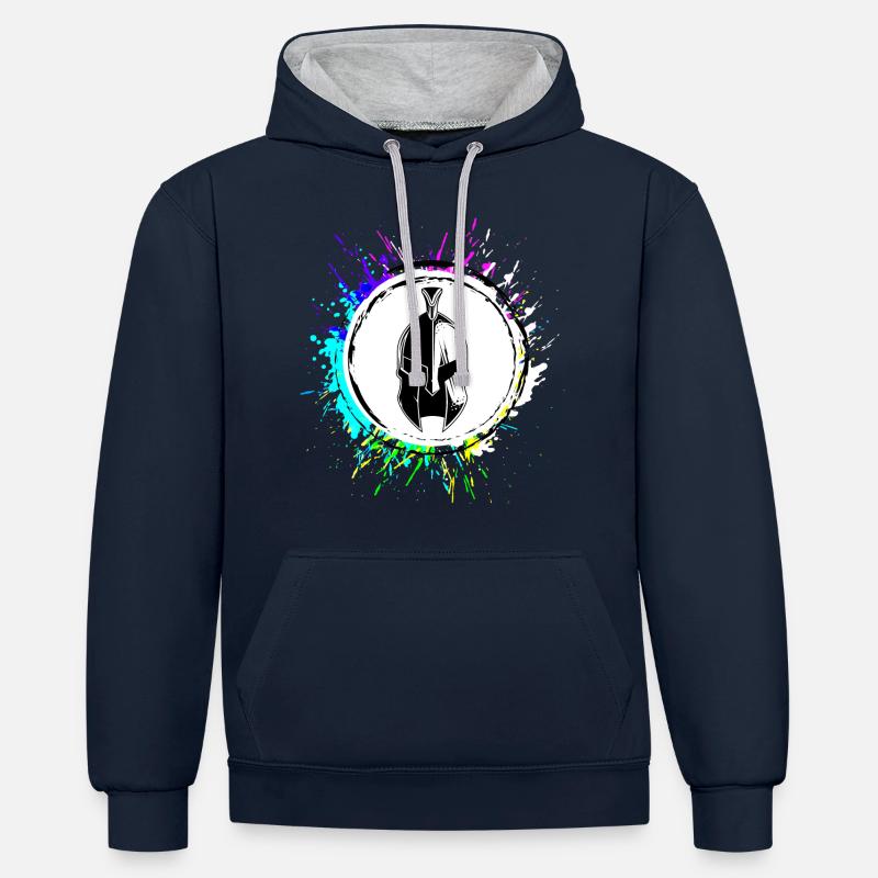 Casque Spartan - Sweat à capuche contrasté - bleu marine/gris chiné