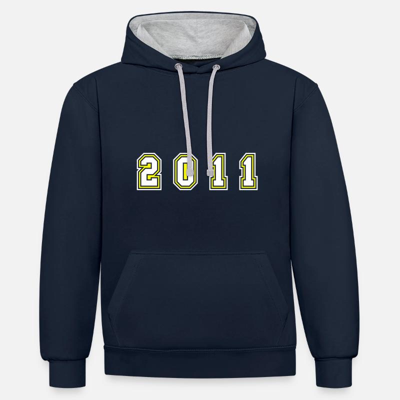 Numéro de l’année 2011 - Sweat à capuche contrasté - bleu marine/gris chiné