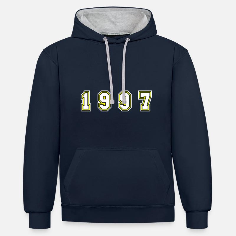 Numéro de l’année 1997 - Sweat à capuche contrasté - bleu marine/gris chiné