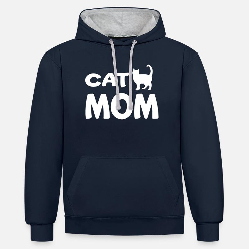 Katzenmutter - Kontrast-Hoodie - Navy/Grau meliert