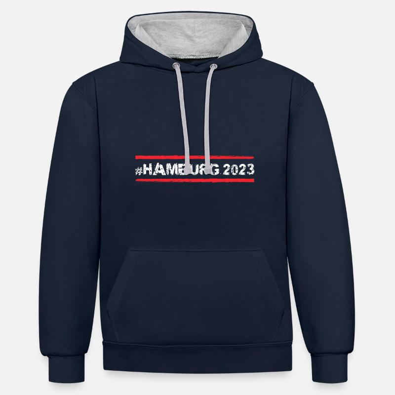 Hambourg 2023 - Sweat à capuche contrasté - bleu marine/gris chiné