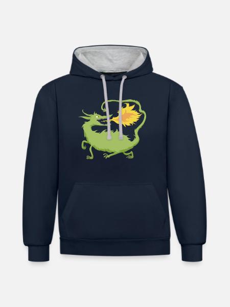 Feuerdrache - Kontrast-Hoodie - Navy/Grau meliert