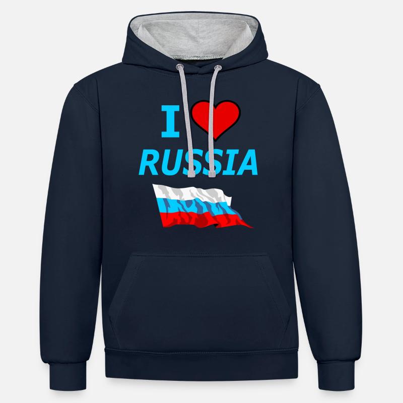 J'aime la Russie - Sweat à capuche contrasté - bleu marine/gris chiné