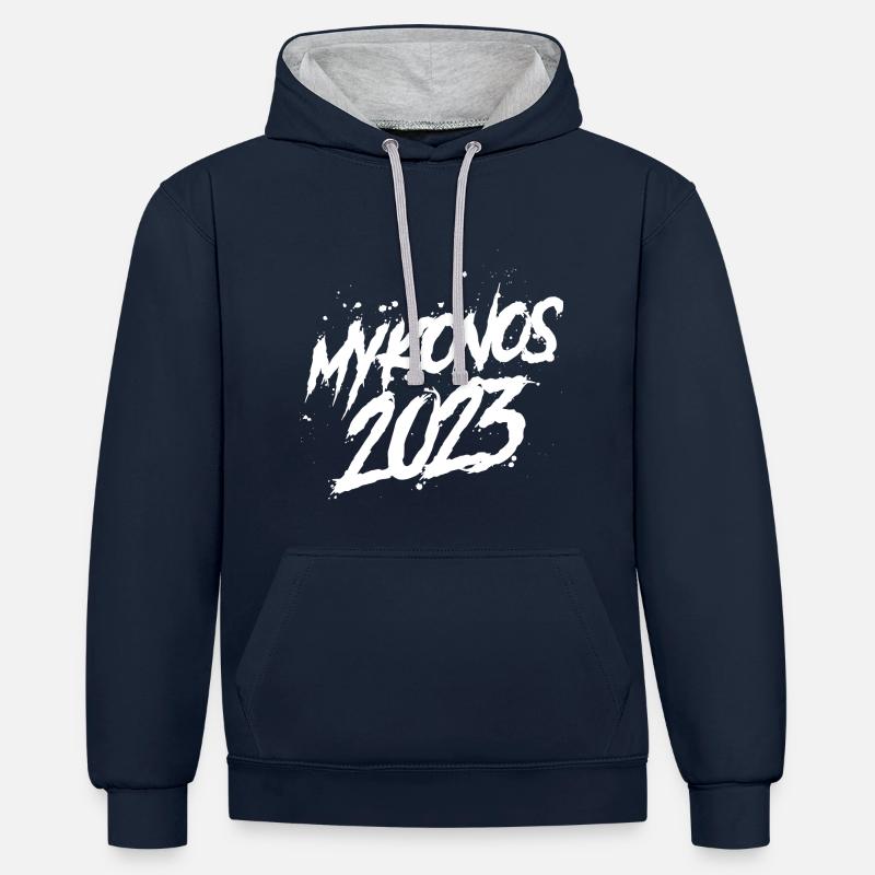 Mykonos 2023 - Sweat à capuche contrasté - bleu marine/gris chiné