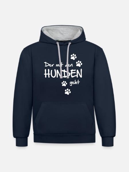 Der mit den Hunden geht - Kontrast-Hoodie - Navy/Grau meliert