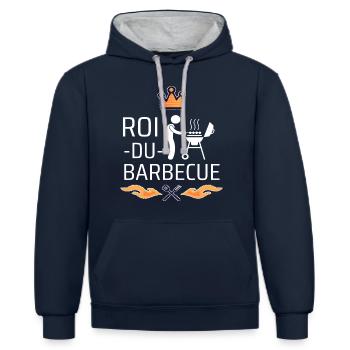 T shirt barbecue roi du barbecue humour cadeau. - Sweat à capuche contrasté - bleu marine/gris chiné - Devant - Nico (186cm)