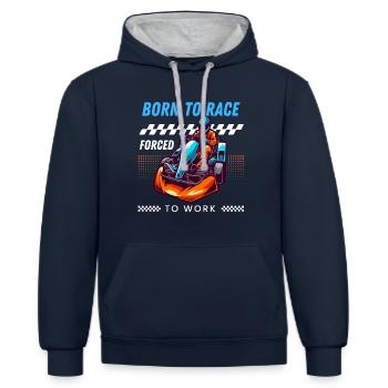 Geboren für die Rasse, gezwungen zur Arbeit - Kontrast-Hoodie - Navy/Grau meliert - Vorne - Nico (186cm)
