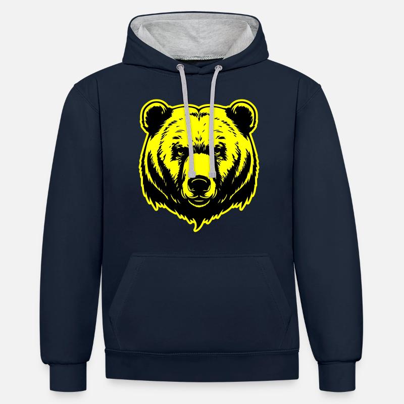 Tête de grizzli d’ours - Sweat à capuche contrasté - bleu marine/gris chiné