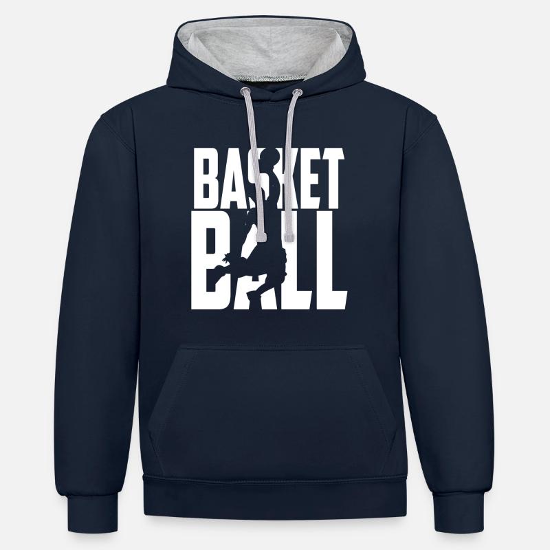 basket-ball - Sweat à capuche contrasté - bleu marine/gris chiné