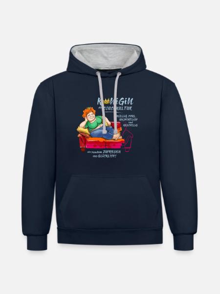 Königin der Couchkultur - Kontrast-Hoodie - Navy/Grau meliert