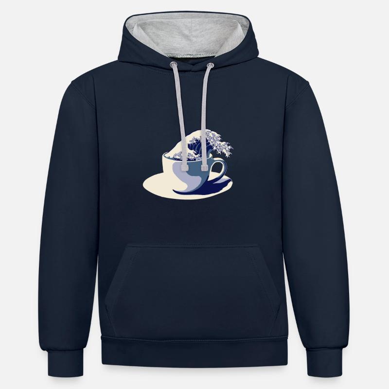 Onde de café - Sweat à capuche contrasté - bleu marine/gris chiné