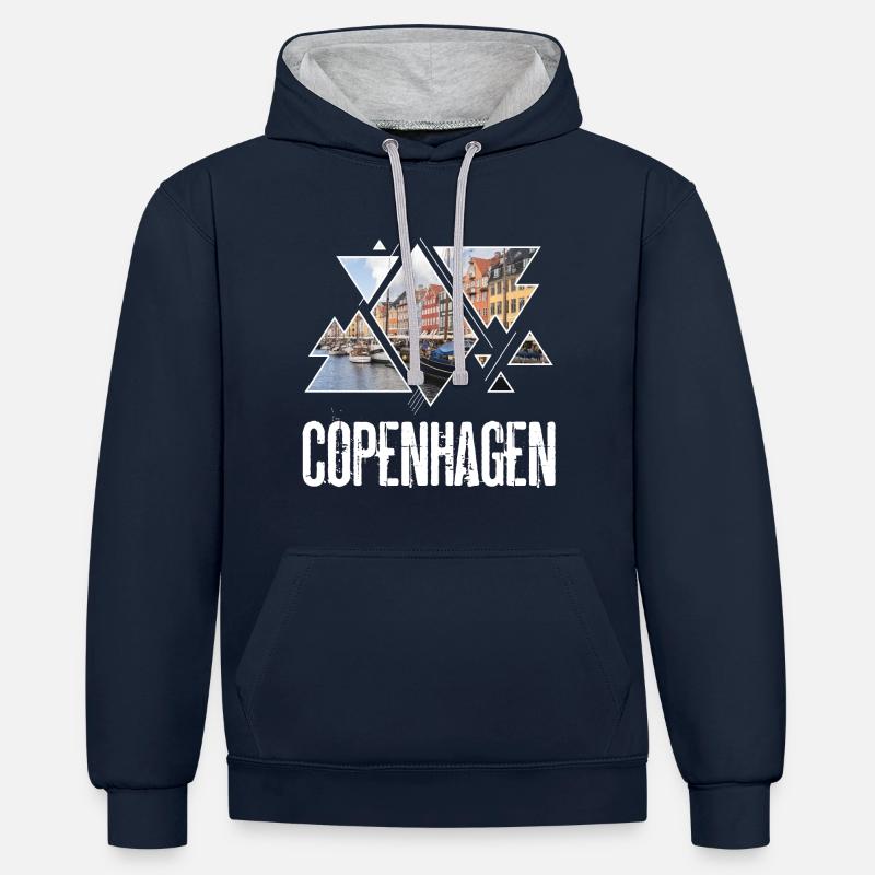 Copenhague Copenhague Danemark Skyline Ville - Sweat à capuche contrasté - bleu marine/gris chiné