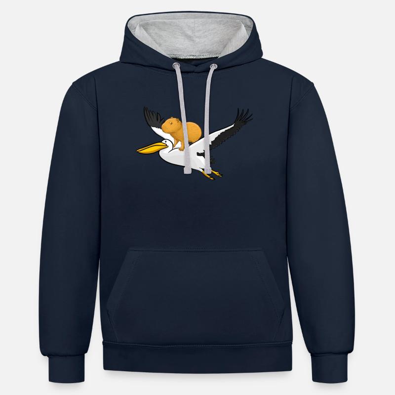 Pélican de Capybara - Sweat à capuche contrasté - bleu marine/gris chiné