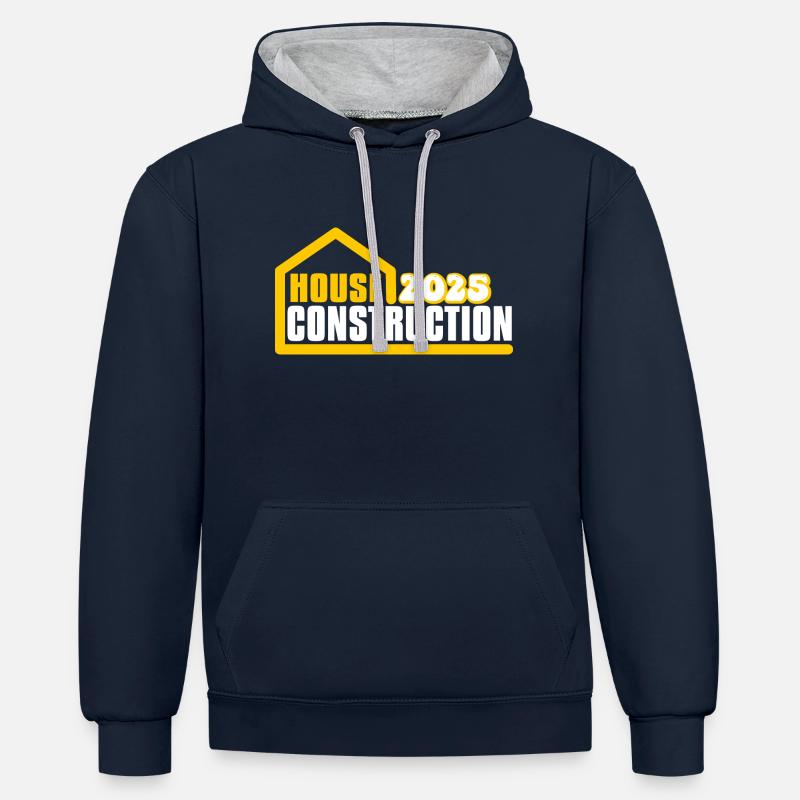 Construction de maisons 2025 - Sweat à capuche contrasté - bleu marine/gris chiné