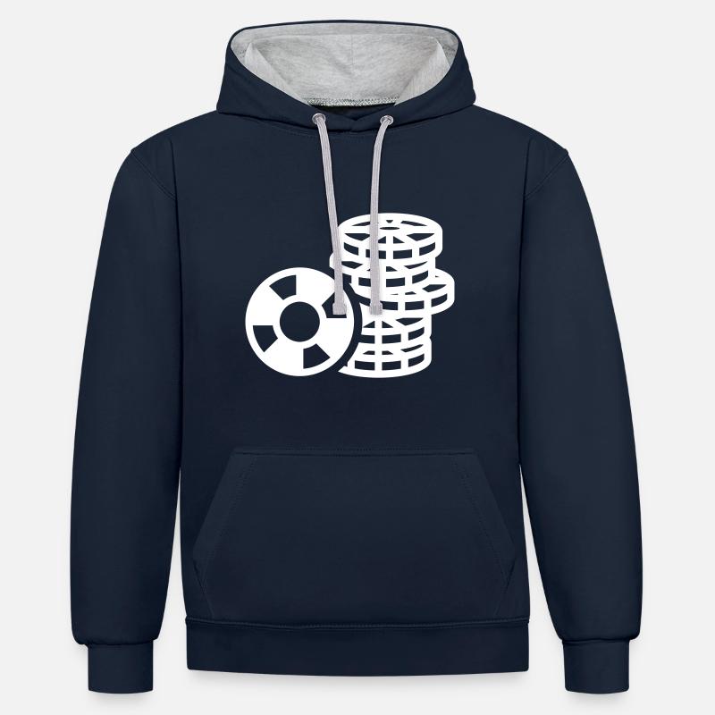 Icône de jeton de poker - Sweat à capuche contrasté - bleu marine/gris chiné