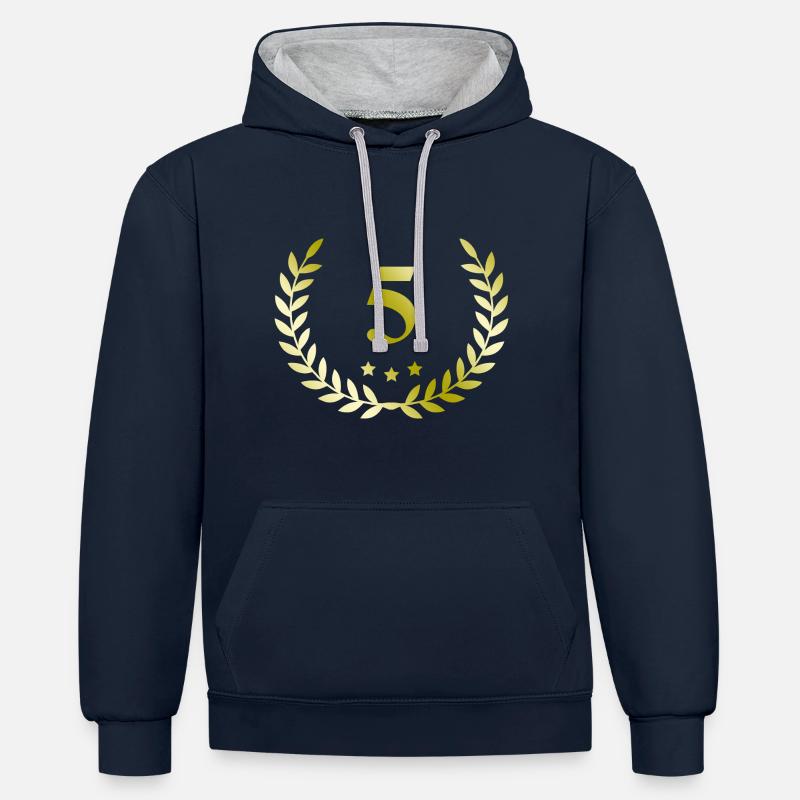 5 Couronne numérique - Sweat à capuche contrasté - bleu marine/gris chiné