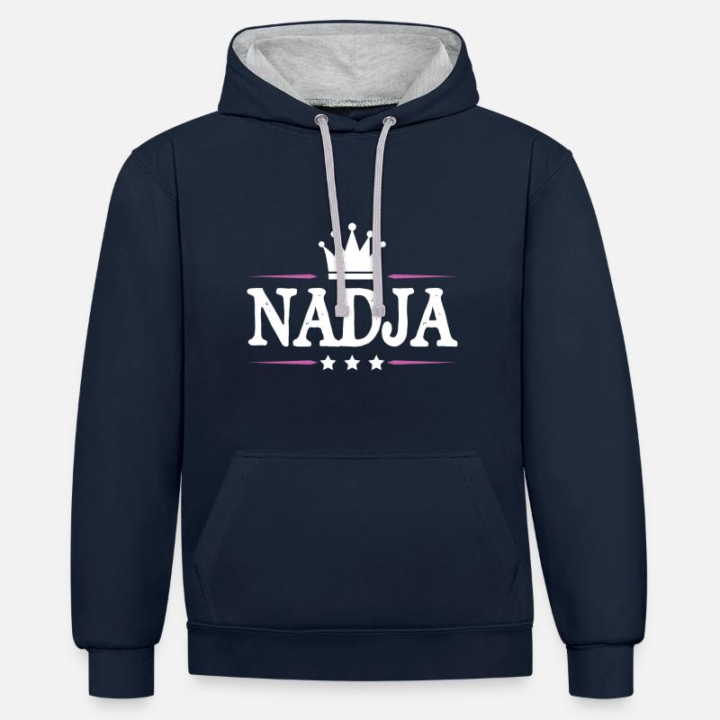 Nadja - Sweat à capuche contrasté - bleu marine/gris chiné