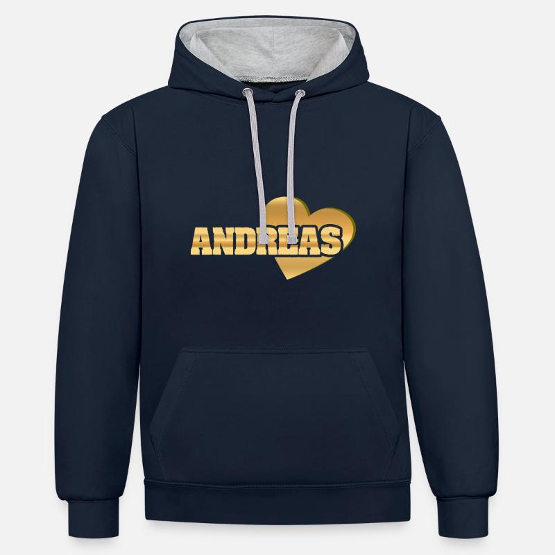 Cadeau pour Andreas - Sweat à capuche contrasté - bleu marine/gris chiné