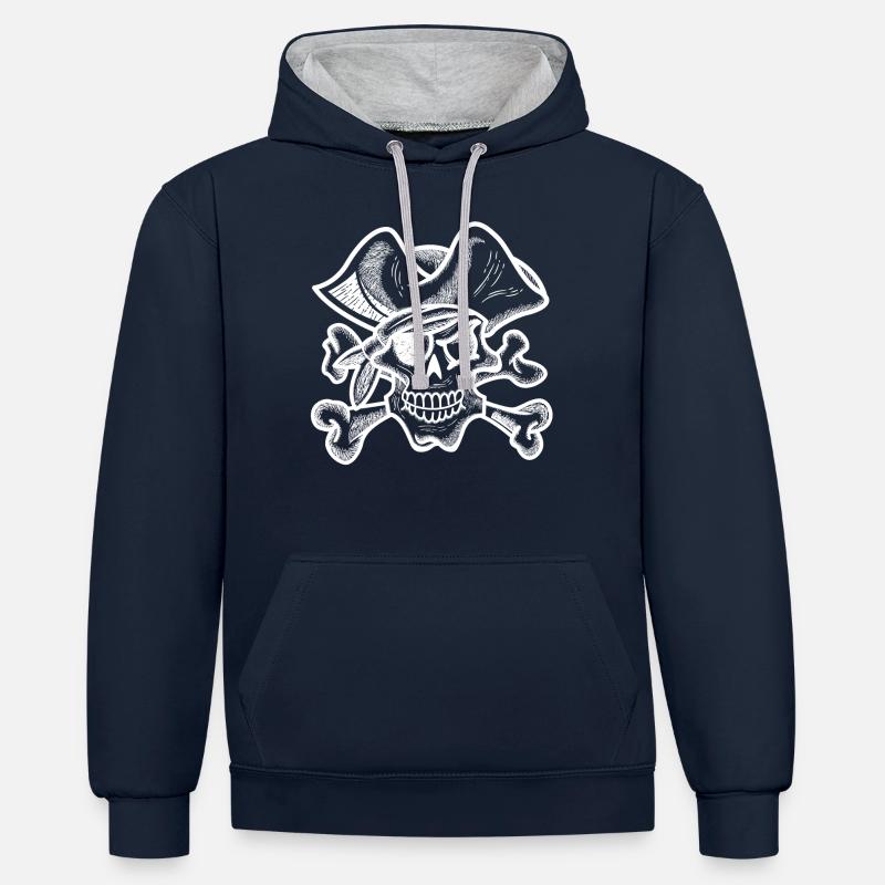 Pirate cache-œil - Sweat à capuche contrasté - bleu marine/gris chiné