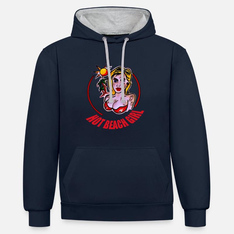 FILLE DE PLAGE CHAUDE - Sweat à capuche contrasté - bleu marine/gris chiné