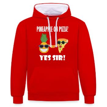Pineapple Pizza Buddy Ironic Pals Hawaii Pizza - Kontrast-Hoodie - Rot/Weiß - Vorne - Liana (172cm) & Jaron (178cm)