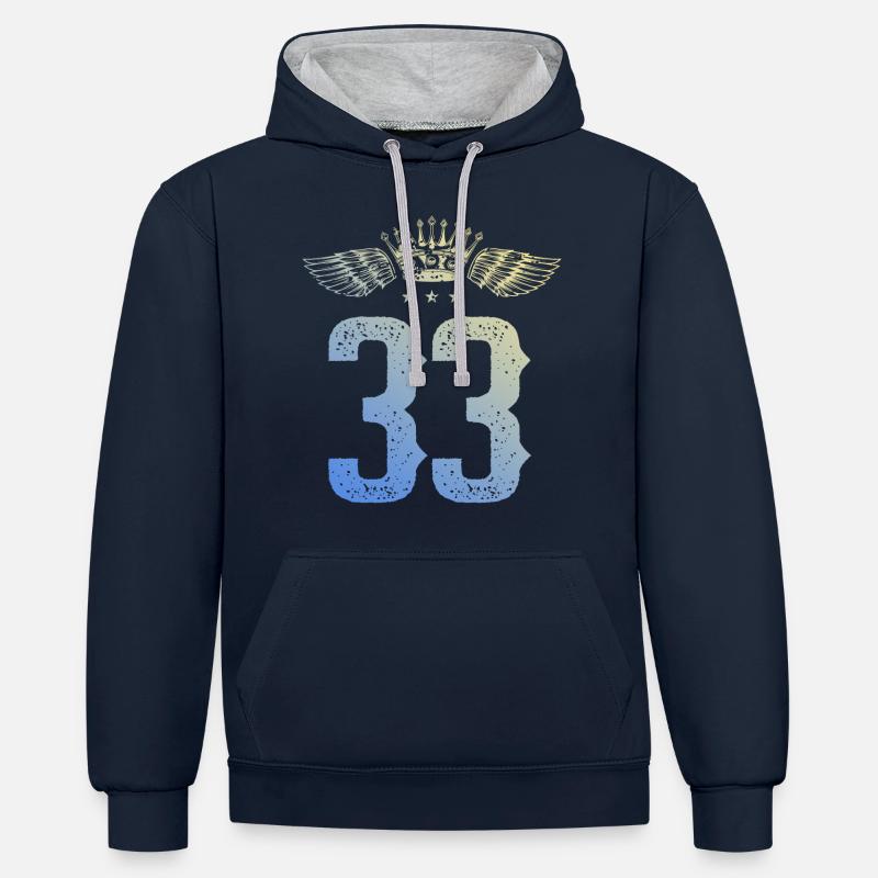 33 Couronne numérique - Sweat à capuche contrasté - bleu marine/gris chiné