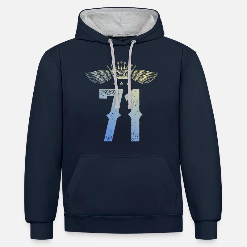 71 Couronne numérique - Sweat à capuche contrasté - bleu marine/gris chiné
