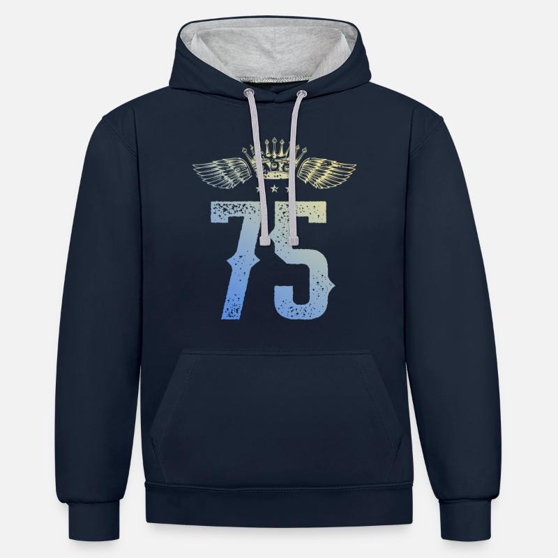 75 Couronne numérique - Sweat à capuche contrasté - bleu marine/gris chiné
