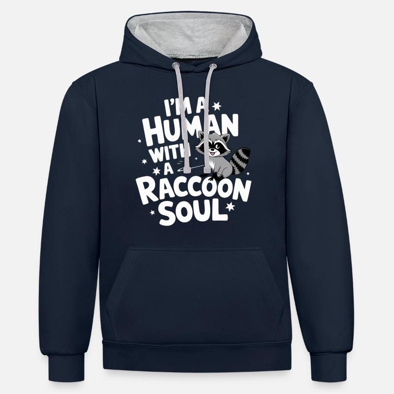 Raton laveur - Sweat à capuche contrasté - bleu marine/gris chiné