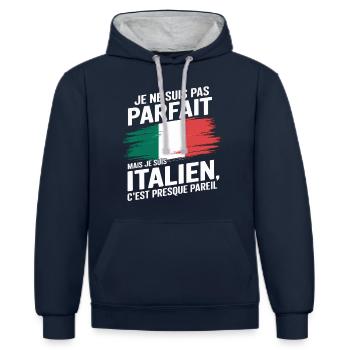 Je Ne Suis Pas Parfait Mais Italien Humour Cadeau - Sweat à capuche contrasté - bleu marine/gris chiné - Devant - Nico (186cm)