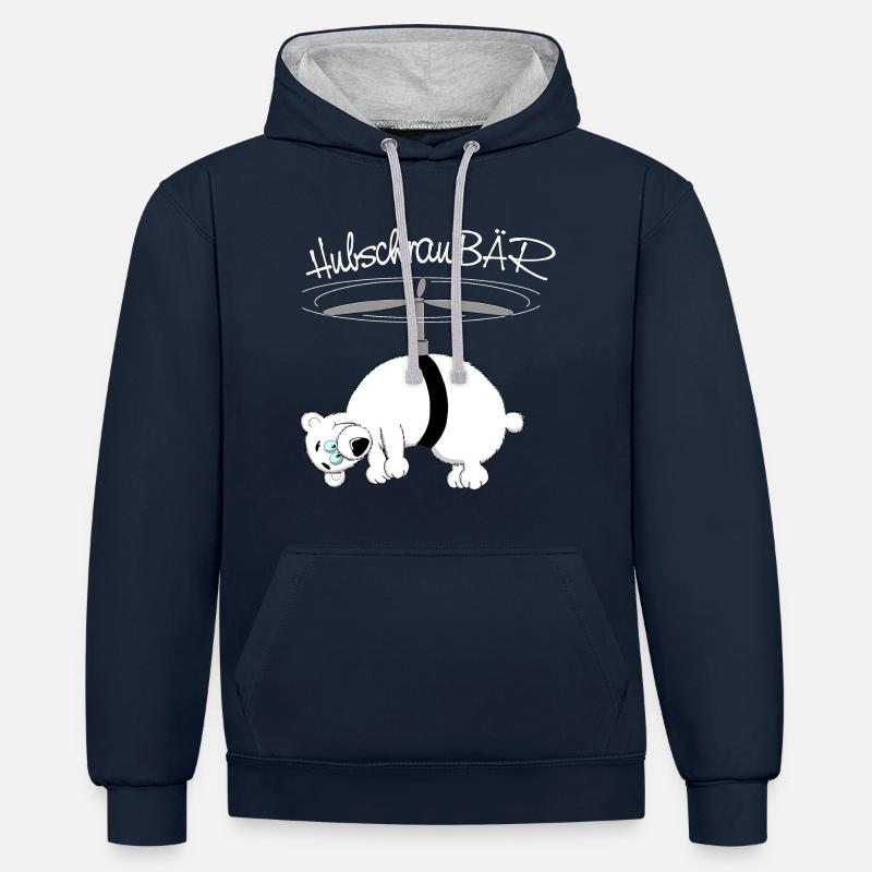 L’ours chaud et drôle - Sweat à capuche contrasté - bleu marine/gris chiné