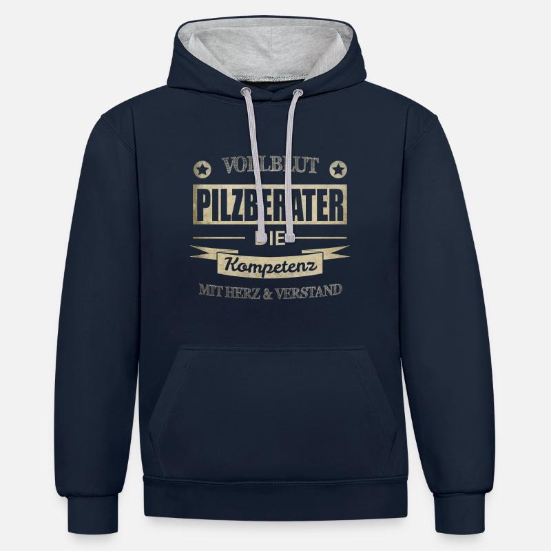 Pilzberater Spruch - Kontrast-Hoodie - Navy/Grau meliert