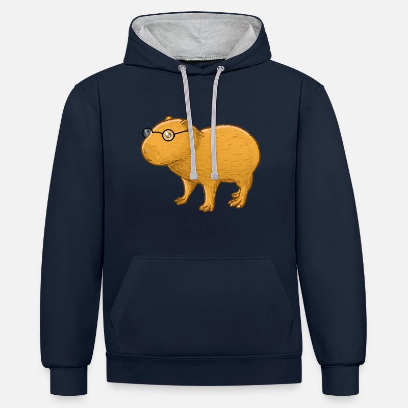 Nerd Capybara - Sweat à capuche contrasté - bleu marine/gris chiné