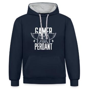 Tee-Shirt Gamer und schlechtes Geschenk Verlust - Kontrast-Hoodie - Navy/Grau meliert - Vorne - Nico (186cm)