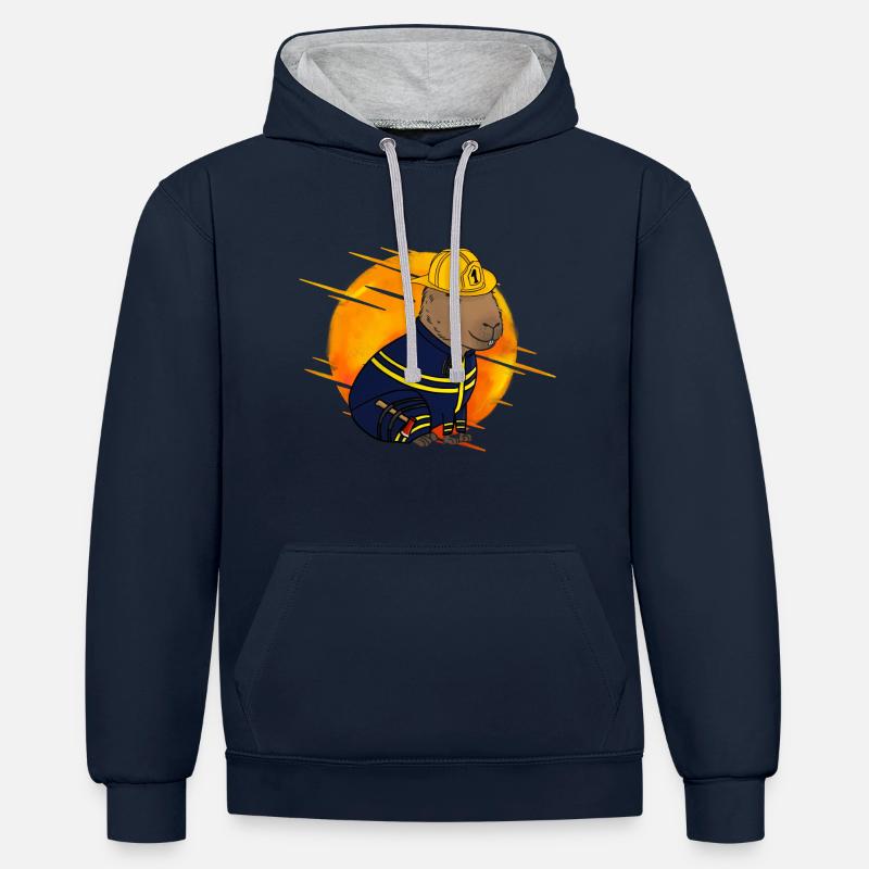 Pompier Capybara - Sweat à capuche contrasté - bleu marine/gris chiné