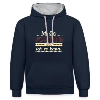 vorstand weil ich es kann - Kontrast-Hoodie - Navy/Grau meliert - Vorne - Nico (186cm)