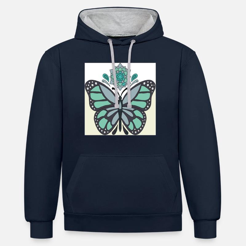 papillon - Sweat à capuche contrasté - bleu marine/gris chiné