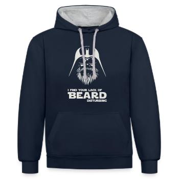 I FIND YOUR LACK OF BEARD DISTURBING - Kontrast-Hoodie - Navy/Grau meliert - Vorne - Nico (186cm)