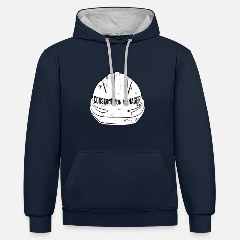 Chantier de construction, casque - Sweat à capuche contrasté - bleu marine/gris chiné