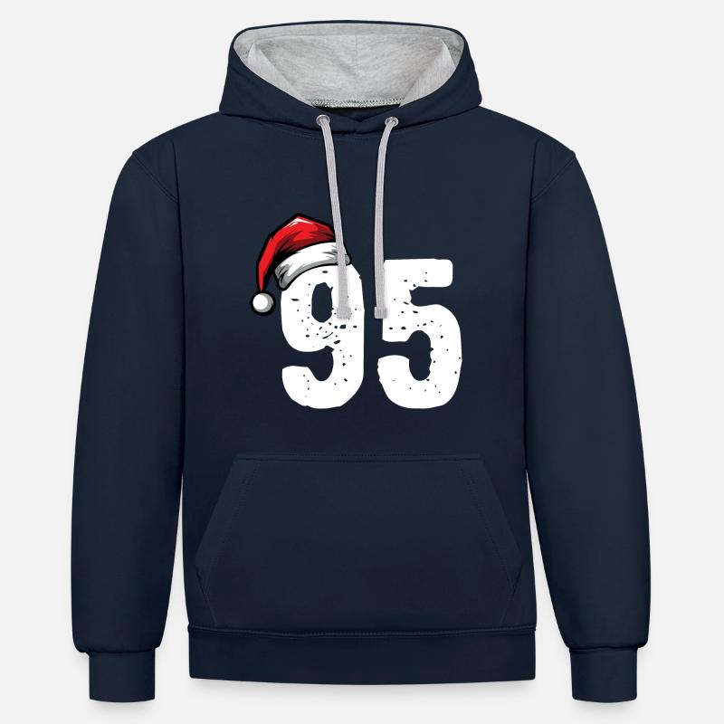 95 Numéro Noël - Sweat à capuche contrasté - bleu marine/gris chiné