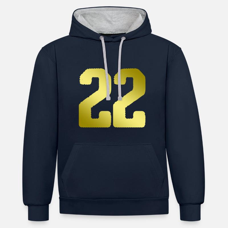 Maillot 22 numéro - Sweat à capuche contrasté - bleu marine/gris chiné