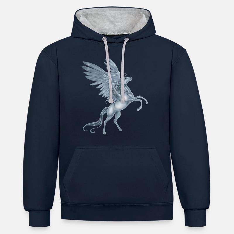 élevage Pegasus - Sweat à capuche contrasté - bleu marine/gris chiné